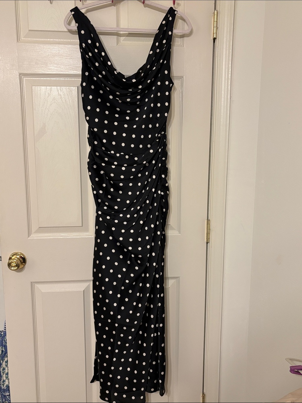 Abercrombie & Fitch Black Polka Dot Cowl-Neck Maxi Dress M Tall